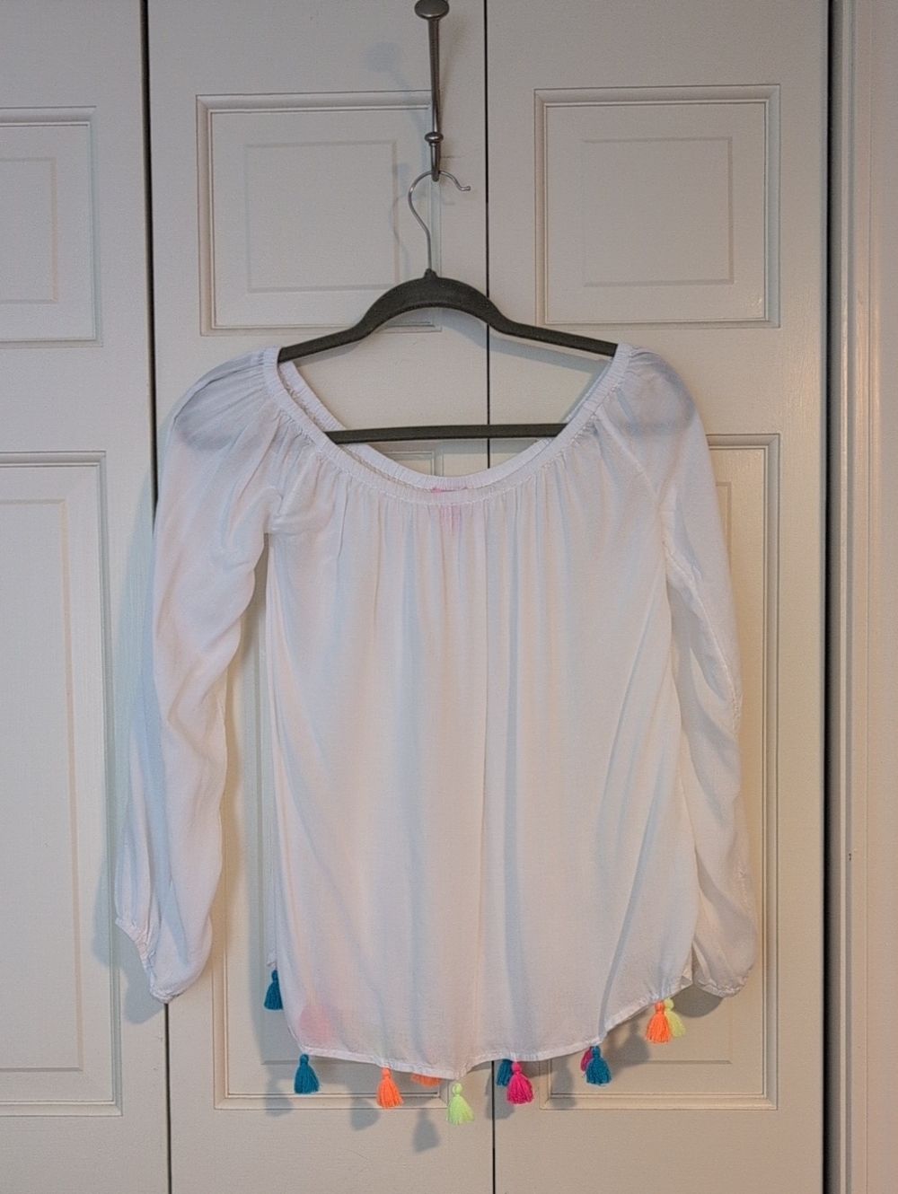 Lilly Pulitzer White Peasant Top with Colorful Tassels